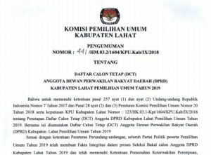 Berikut Daftar Calon Tetap (DCT) Anggota DPRD Kabupaten Lahat pada Pemilu 2019