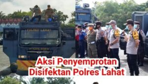 Kapolres Lahat pimpin secara langsung penyemprotan Disinfektan secara serentak