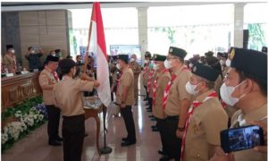 Cik Ujang SH pimpin upacara Pelantikan Pengurus Kwartir Cabang Gerakan Pramuka Lahat Masa Bakti 2019- 2024